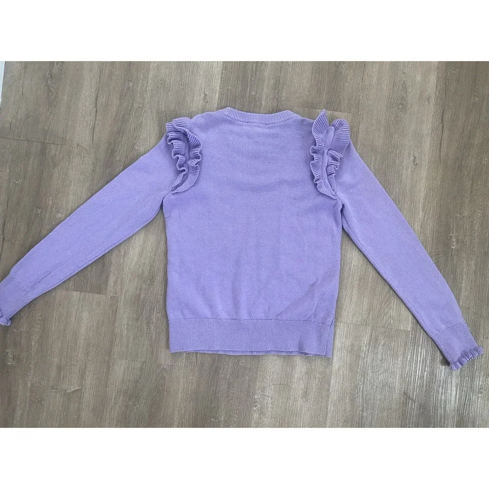 Lavender Fields Ruffle Floral Sweater Sz M Shirt Cottage Cozy Girly Soft Grandma